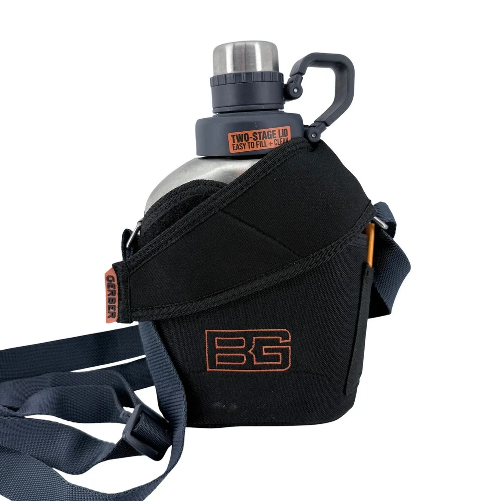 Stanley Steel Canteen 1.1Qt w Gerber Bear Grylls Pouch Strap Survival Kit - Picture 2 of 10